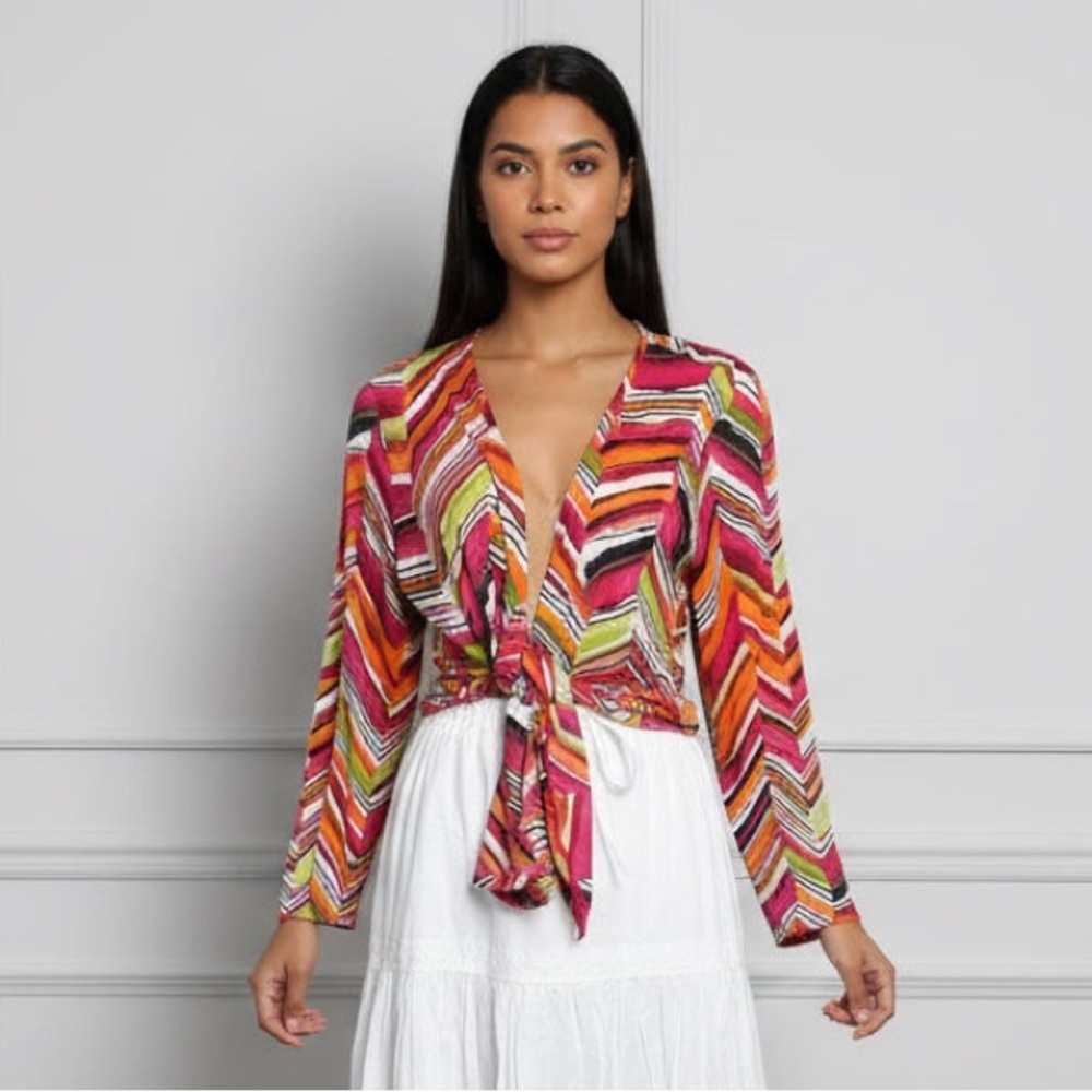 Investments Multicolor Chevron Tie-Front Top with White Maxi Skirt